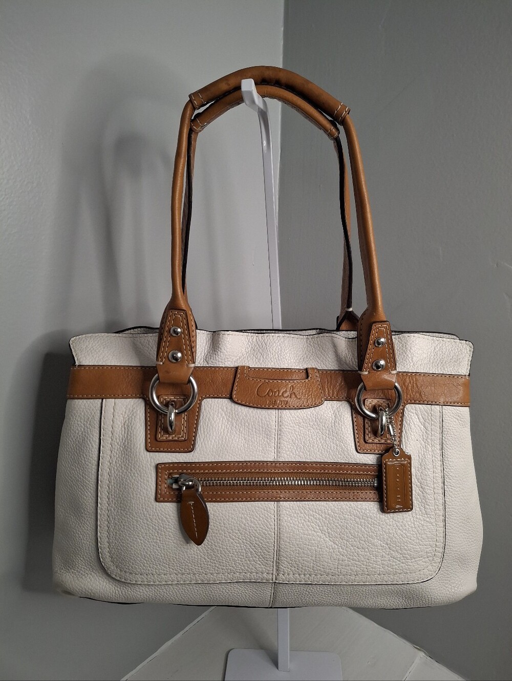 Coach Penelope F14686 Ivory Pebbled Leather Shoulder Satchel Tote EUC